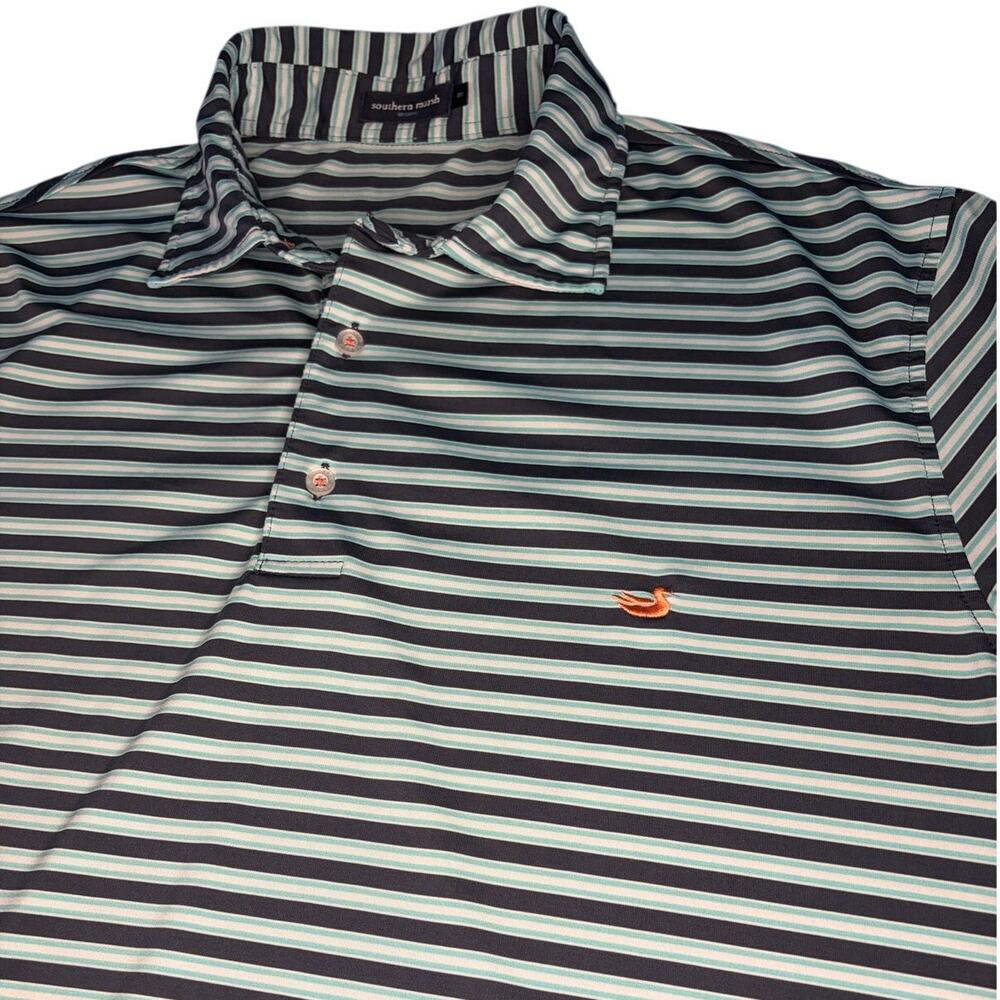 Southern Marsh Polo Shirt Men Medium Blue Teal Striped Short Sleeve Golf Casual - Picture 6 of 8